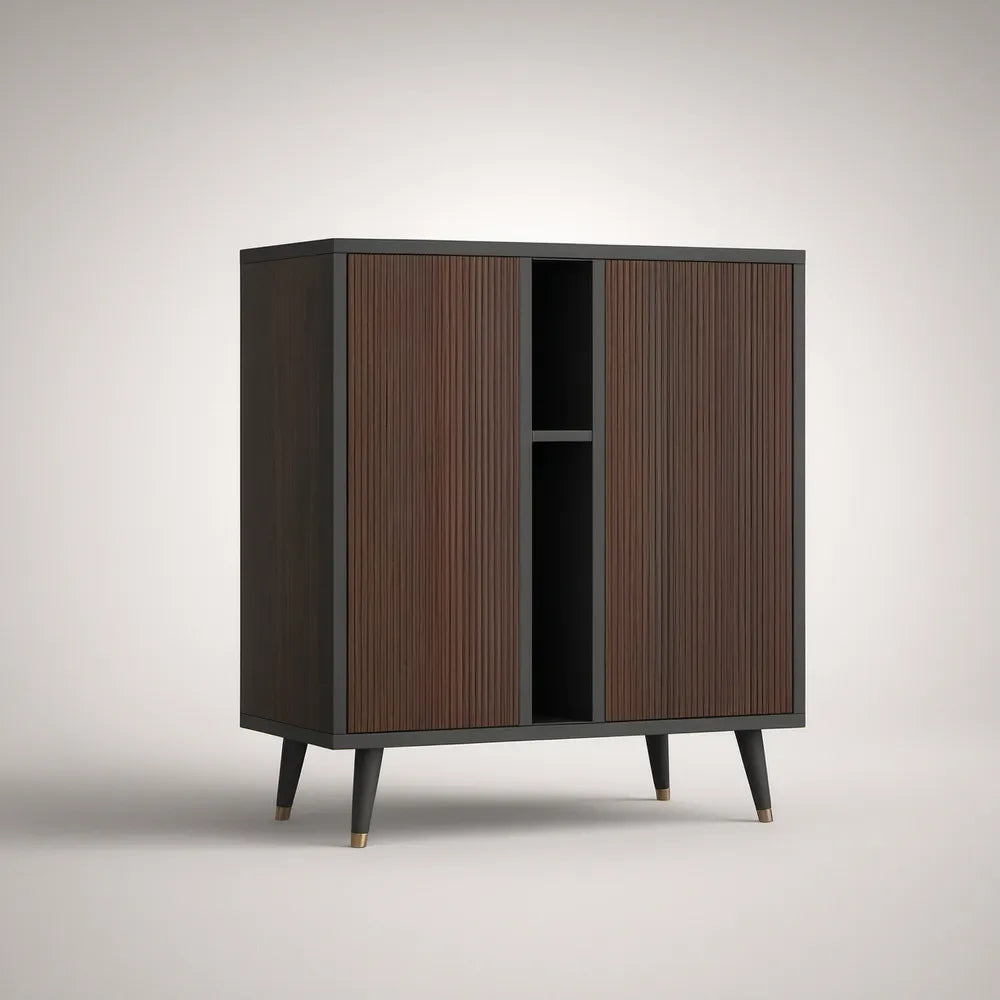 Aparador Retangular em MDF Castanho Nogueira e Preto com 2 Portas, 120 x 40 x 110 cm