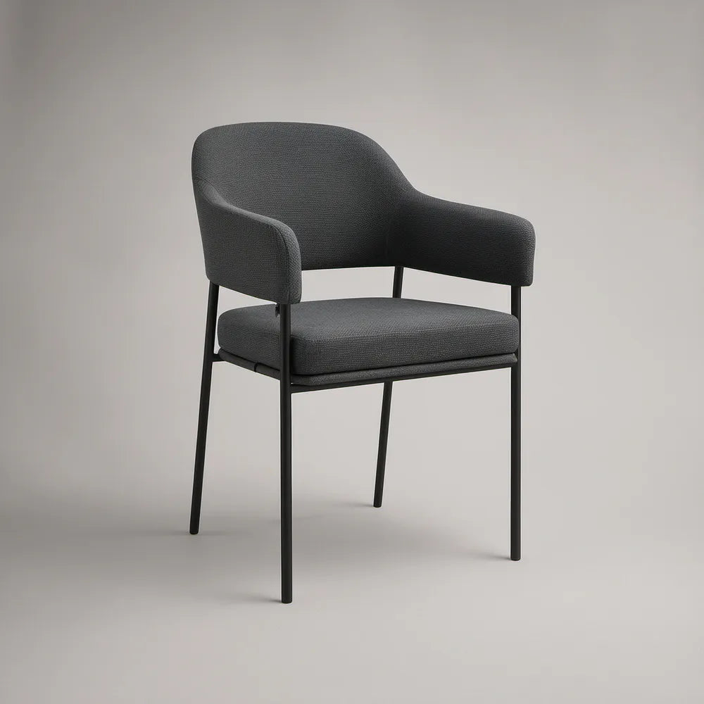 Cadeira com Braços em Poliéster Cinzento-Escuro e Aço Preto 58 x 57 x 82 cm