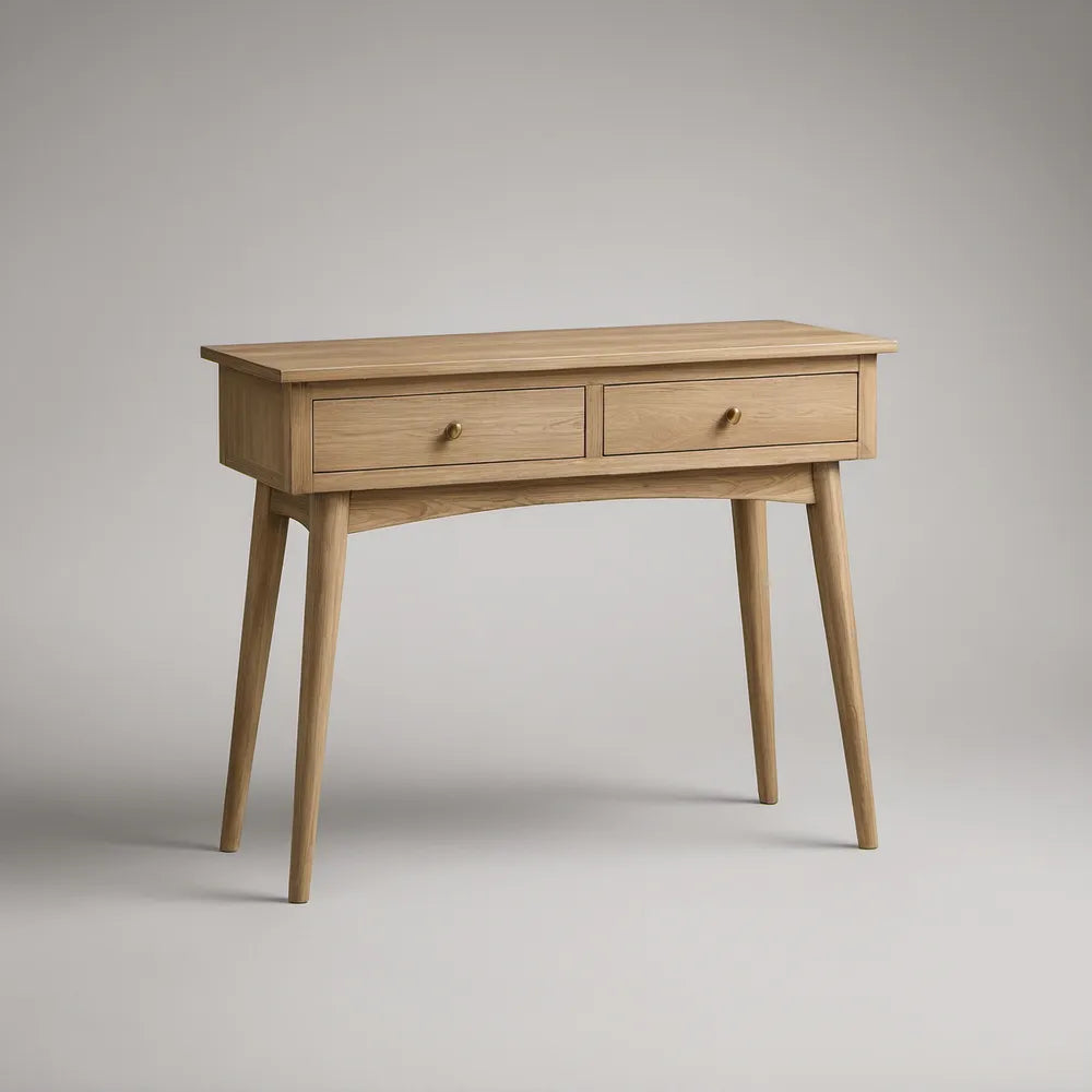 Consola em Carvalho Maciço com 2 Gavetas, 100 x 35 x 80 cm, Carvalho Natural