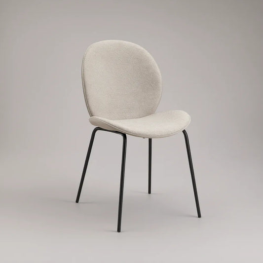 Cadeira Estofada com Encosto Redondo em Bouclé Bege e Pernas Pretas, 50 x 55 x 80 cm