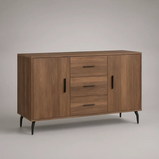 Aparador Retangular em MDF Melamínico Nogueira e Preto, 160 x 40 x 85 cm