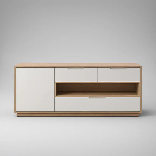 Aparador em MDF Branco e Carvalho Claro 160 x 40 x 80 cm