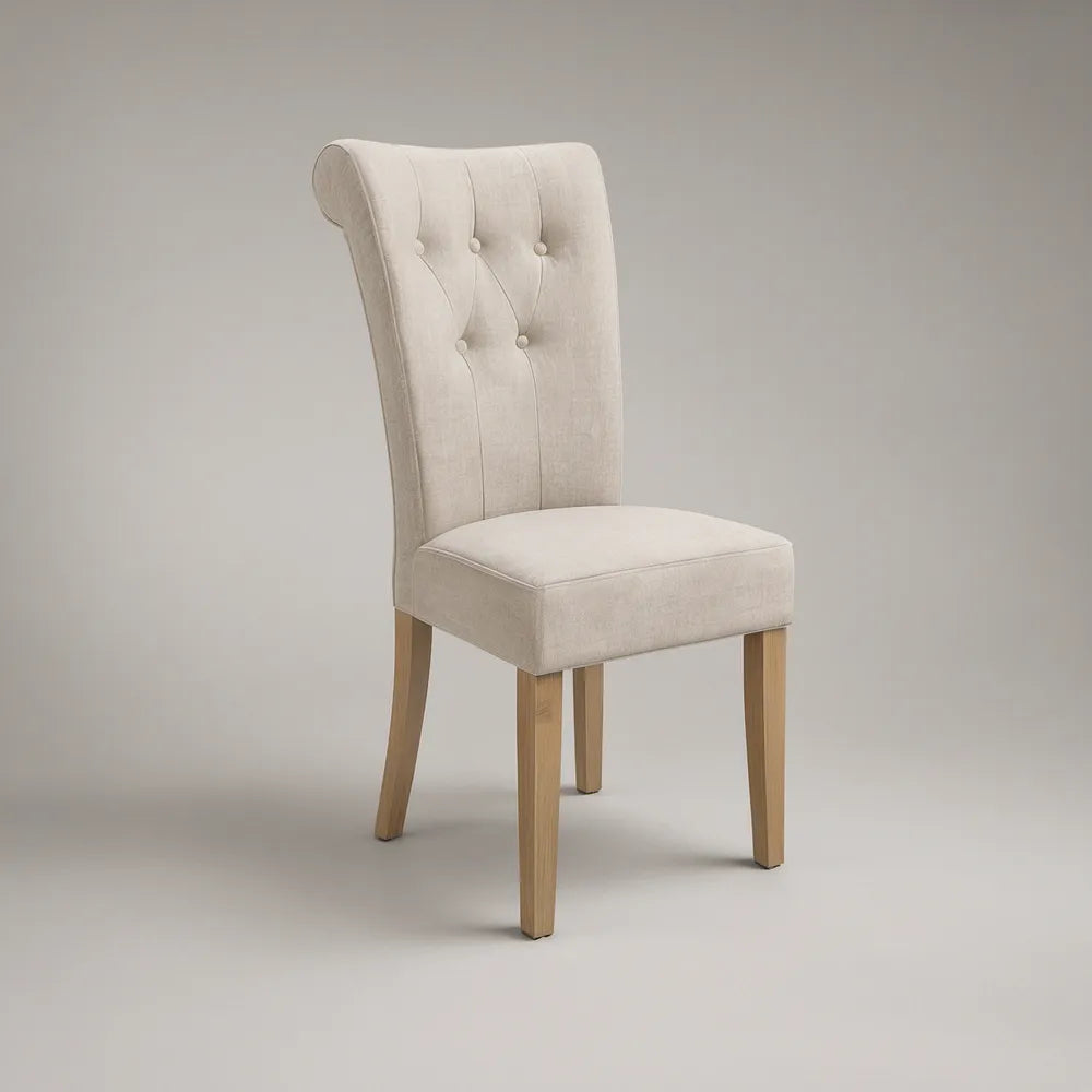 Cadeira Estofada Bege com Pernas em Madeira Natural, 46 x 62 x 101 cm
