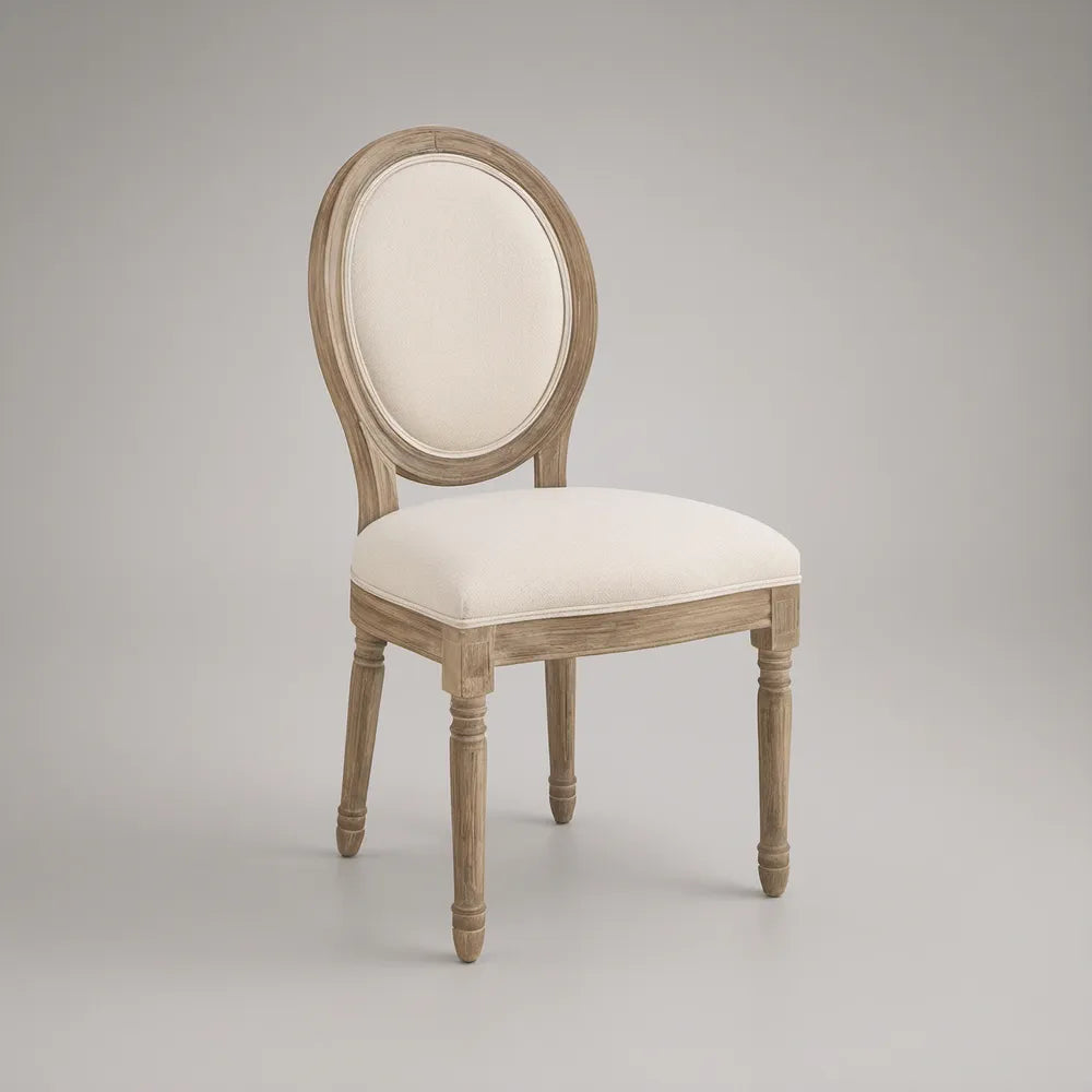 Cadeira de Refeição Estofada com Encosto Oval em Madeira Maciça Bege e Castanho-Claro 50 x 56 x 98 cm
