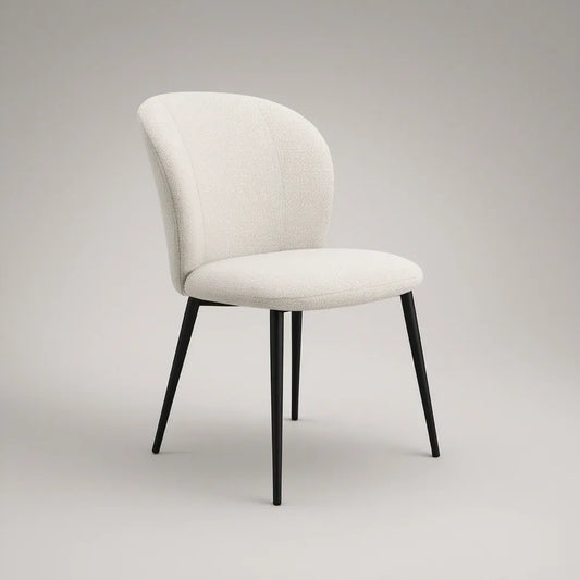 Cadeira de Jantar Estofada em Bouclé Branco com Pernas em Aço Preto 46 x 56 x 82 cm