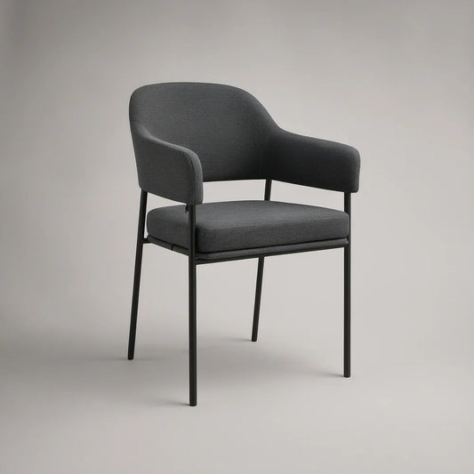 Cadeira com Braços em Poliéster Cinzento-Escuro e Aço Preto 58 x 57 x 82 cm