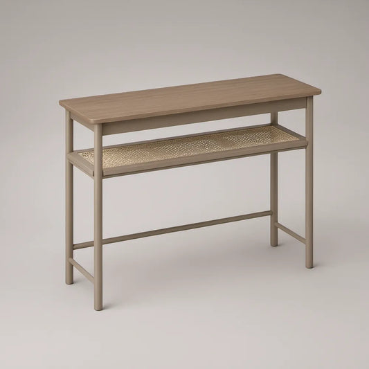 Consola de Entrada em Carvalho e Vime Natural 100 x 35 x 80 cm Castanho-Claro e Bege