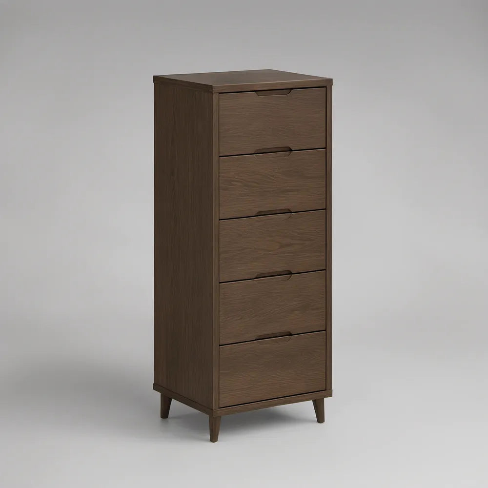 Cómoda Alta com 5 Gavetas em MDF Carvalho Escuro, 60 x 40 x 120 cm