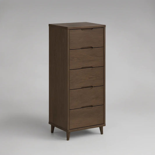 Cómoda Alta com 5 Gavetas em MDF Carvalho Escuro, 60 x 40 x 120 cm