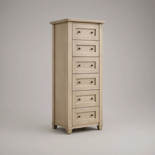 Cómoda Alta com 6 Gavetas em MDF Carvalho Claro, 55 x 40 x 120 cm