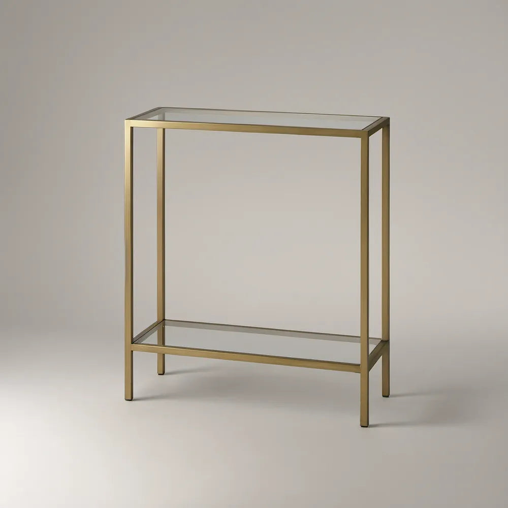 Consola Retangular Dourada com Vidro Transparente, 80 x 30 x 80 cm