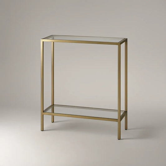 Consola Retangular Dourada com Vidro Transparente, 80 x 30 x 80 cm